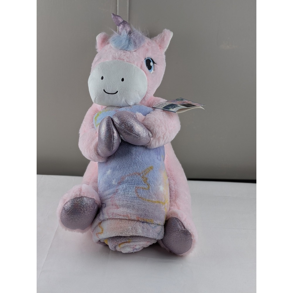 Your Zone Pink Unicorn Huggable Plush and Throw Set Glow In The Dark 50x60